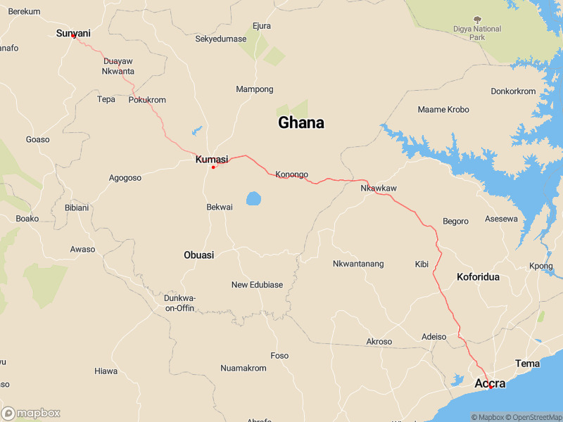 Travel from Kumasi to Accra - Travegeo by ShareMap